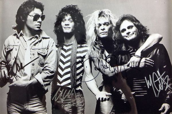 Van Halen Group Signed 12" x 15" B&W Photo (Epperson/REAL)