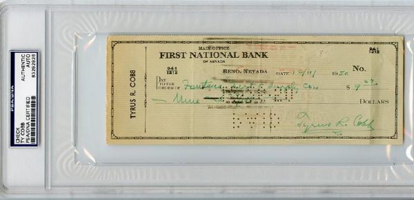 Ty Cobb Handwritten & Signed Personal Bank Check (1950)(JSA & PSA/DNA Encapsulated)