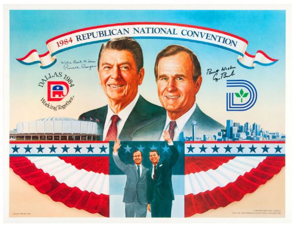 Ronald Reagan & George H.W. Bush Signed 19" x 25" 1984 Republican National Convention Poster (JSA)