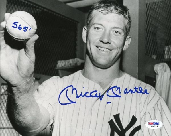 Mickey Mantle Signed 8" x 10" Photo with Rare "565" Inscription - PSA/DNA Graded GEM MINT 10