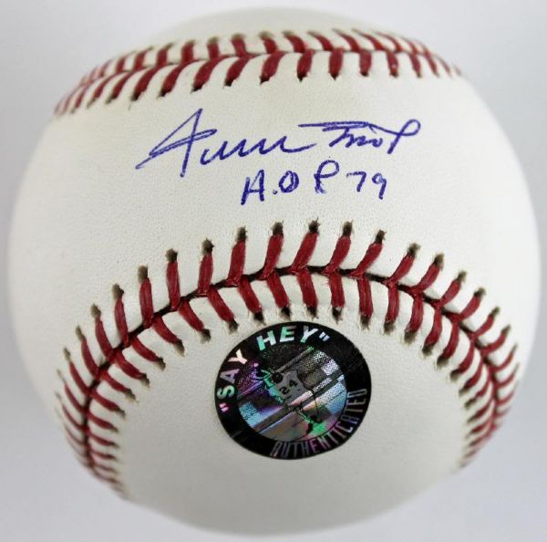 Willie Mays Signed OML Baseball with "HOF 79" Inscription (Say Hey Holo & JSA)