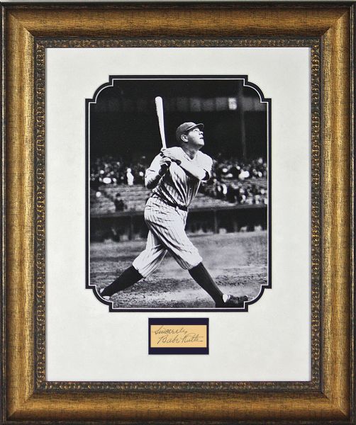 Babe Ruth Beautiful Autograph Display with Impeccable Signature! (PSA/DNA)