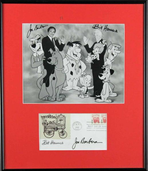 Bill Hanna & Joe Barbera Double Signed Framed Display (PSA/DNA)