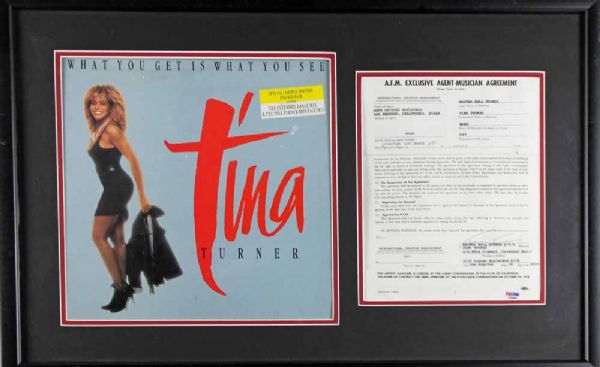 Tina Turner Signed Document in Custom Framed Display (PSA/DNA)