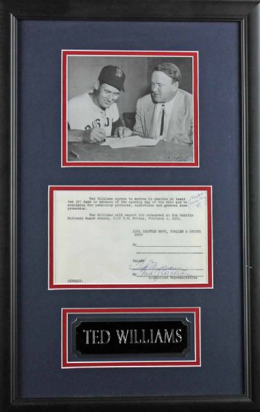 Ted Williams Signed Vintage Document in Framed Display (PSA/DNA)