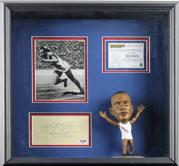 Jesse Owens Vintage Autograph in Custom Box Framed Display (PSA/DNA)