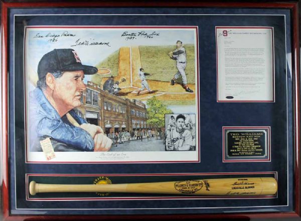Ted Williams Impressive Custom Display with Signed Bat, Litho & Letter (UDA, Green Diamond & PSA/DNA)