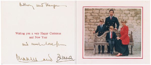 Diana and Prince Charles Dual Signed 1991 Christmas Card - Inscribed to Charles Second Mistress Lady Tryon!!