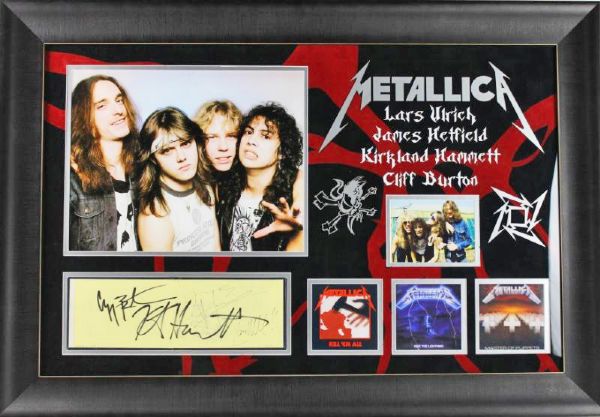Metallica Group Signed Album Page (w/Cliff Burton) in One-of-A-Kind Custom Framed Display (PSA/DNA)