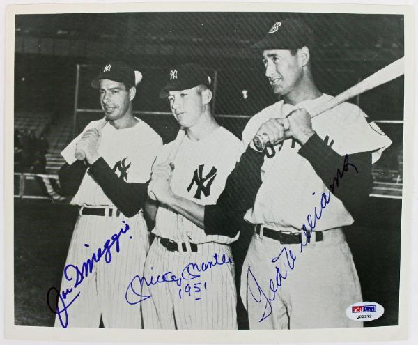 Mantle, DiMaggio & Williams Signed 8x10 Photo w/Rare "1951" Mantle Insc. (PSA/DNA)