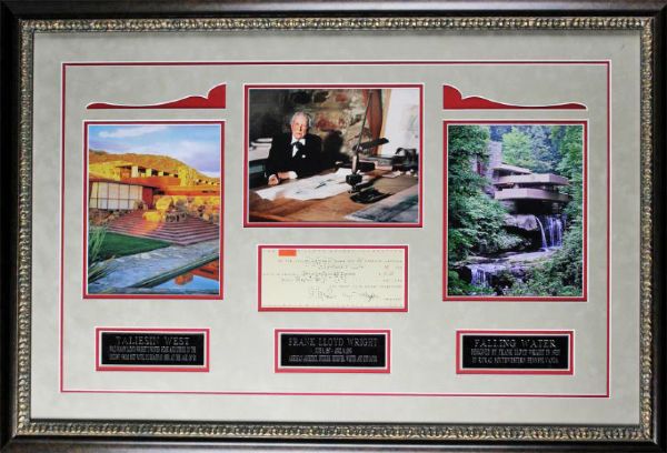 Frank Lloyd Wright Signed Vintage Business Bank Check in Custom Framed Display (PSA/DNA)