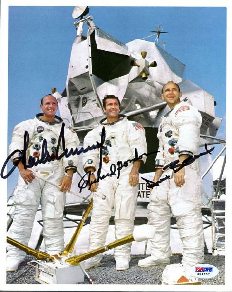 Apollo 12 Crew Signed 8" x 10" Color Photo with Conrad, Gordon & Cunningham (PSA/DNA)