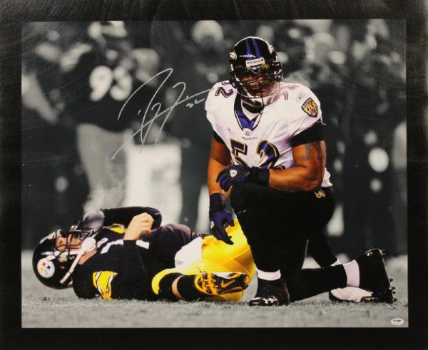 Ray Lewis Signed 24" x 36" Custom Canvas Print (Big Ben Sack)(PSA/DNA ITP)