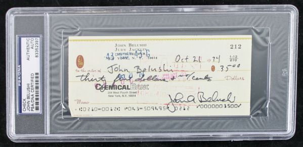 Rare John Belushi Double Signed Encapsulated Bank Check (PSA/DNA)