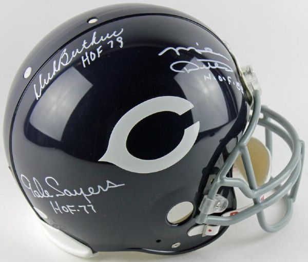 Mike Ditka, Gale Sayers, and Dick Butkus Signed Bears Pro-Style Helmet (PSA/DNA, JSA)