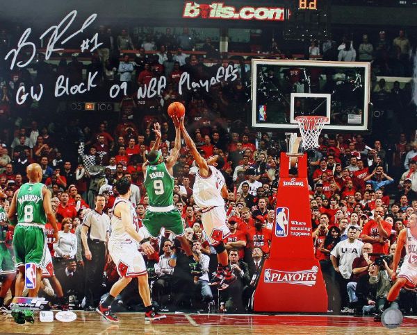 Derrick Rose Signed & Inscribed 16 x 20 Photo "GW Block 09 NBA Playoffs" (JSA)