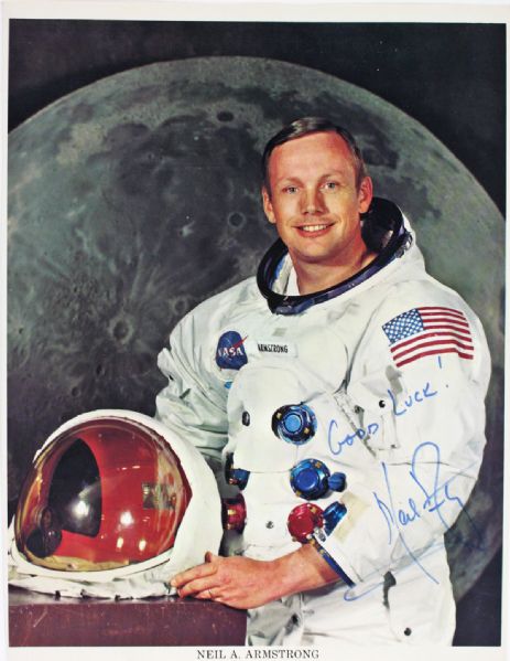 Apollo 11: Neil Armstrong Signed 8" x 10" Color NASA Photograph with "Good Luck" Inscription (PSA/DNA)