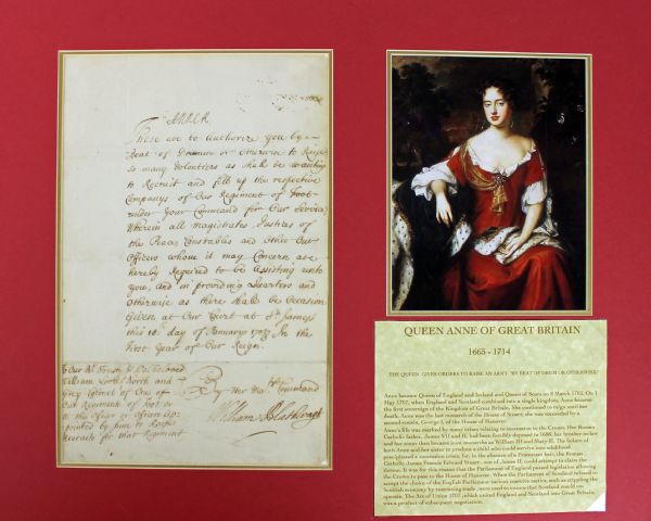 Queen Anne Signed Royal Document in Matted Display (1702/3)(PSA/DNA)