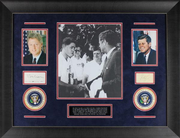 Presidents John F. Kennedy & Bill Clinton Signature Display with Photo of 1963 Meeting! (JSA & PSA/DNA)