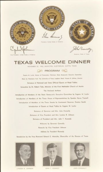 (JFK) Program to the Official TX Welcome Dinner - 11/22/1963 (Dinner that Never Was!)