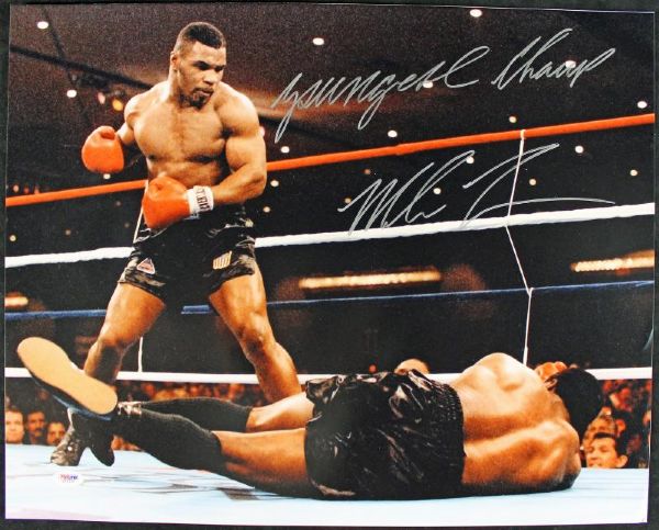 Mike Tyson Signed 16" x 20" Color Photo (Berbick TKO) with "Youngest Champ" Inscription (PSA/DNA)