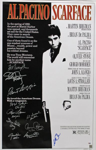 "Scarface" Phenomenal Cast Signed 25" x 39" Movie Poster with Pacino, Abraham, Bauer, Loggia, etc. (11 Sigs)(PSA/DNA w/Pacino ITP)