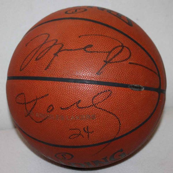 Michael Jordan & Kobe Bryant Dual Signed Game Used Lakers NBA Game Model Basketball (UDA)
