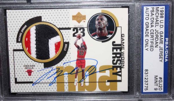 1998 Upper Deck Michael Jordan Signed Game Jersey Card - PSA/DNA Mint 9 Autograph! (UDA)