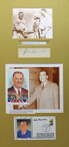 Kenesaw Mountain Landis & Happy Chandler Dual Signed Autograph Display (PSA/DNA)