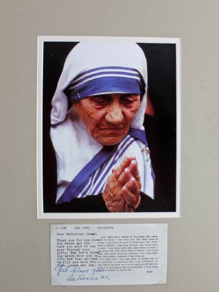 Mother Teresa Handwritten & Signed Note in Custom Matted Display (PSA/DNA)