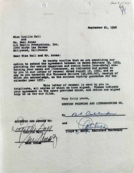 Lucille Ball & Desi Arnaz Signed Publishing Agreement c. 1954 (JSA)
