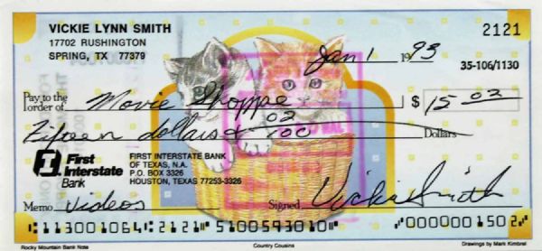 Anna Nicole Smith Handwritten & Signed 1993 Bank Check with Rare "Vickie Smith" Signature (PSA/DNA)