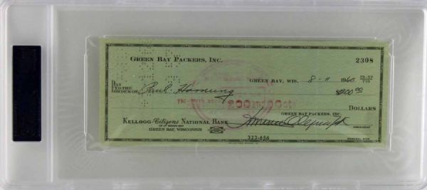 Paul Hornung Endorsed Signed 1960 Green Bay Packers Team-Issued Check (PSA/DNA Encapsulated)