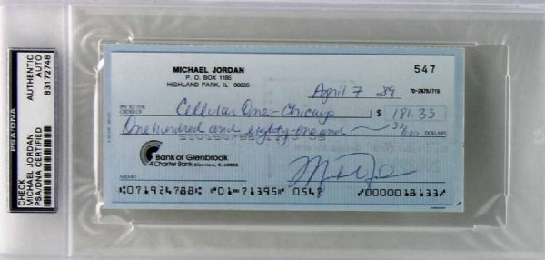 Michael Jordan Signed Personal Bank Check (1989)(PSA/DNA Encapsulated)