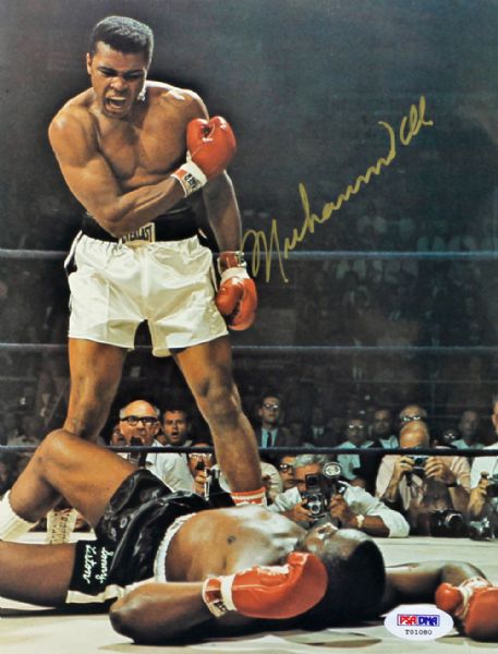 Muhammad Ali Superb Signed 8" x 10" Color Photo featuring Liston KO (PSA/DNA)