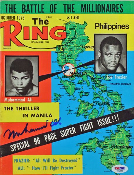 Muhammad Ali Signed October 1975 Ring Magazine featuring "The Thriller in Manila" (PSA/DNA)