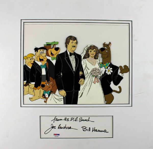 Bill Hanna & Joe Barbera Rare Hand Painted Cartoon Cel with Autograph Dedication (PSA/DNA)