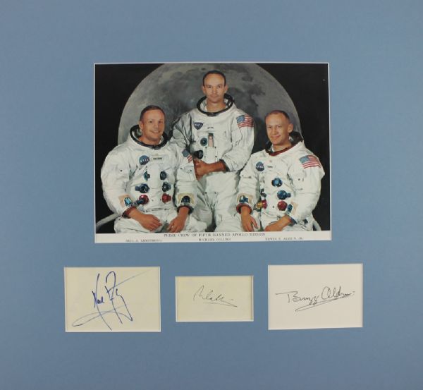 Apollo 11 Crew Signed Matted Autograph Display with Armstrong, Aldrin & Collins (PSA/DNA)