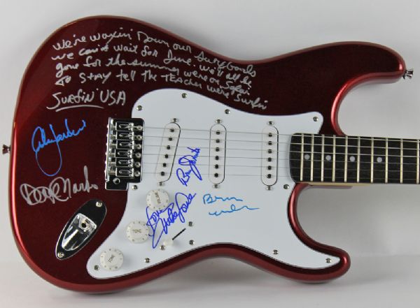 The Beach Boys Stellar Group Signed Guitar with "Surfin U.S.A." Handwritten Lyrics (Epperson/REAL)