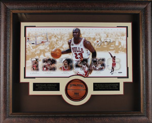 Michael Jordan Signed 6 Championships Commemorative Print in Custom Framed Display (UDA)