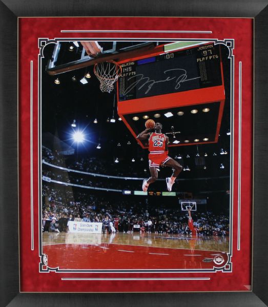 Michael Jordan Signed 20" x 24" Legendary Slam Dunk Photograph with Impeccable Autograph in Custom Framed Display (UDA)