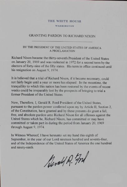 President Gerald R. Ford Rare Signed Mock Pardon Proclamation to Richard Nixon (PSA/DNA)