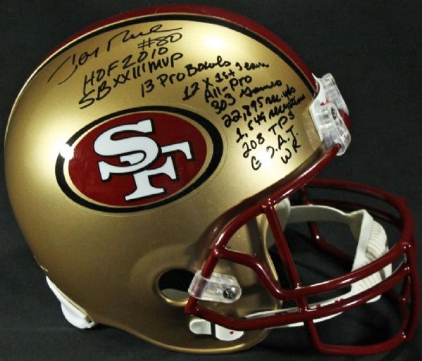 Jerry Rice Impressive Signed 49ers Full Sized Helmet w/10 Handwritten Career Stats! (Rice Holo & JSA)