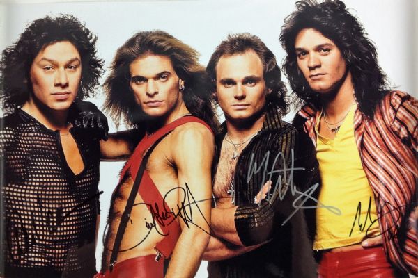 Van Halen Group Signed 12" x 15" Color Photo featuring Original Lineup (4 Sigs)(Epperson/REAL)