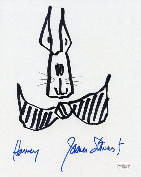 Jimmy Stewart Hand Drawn & Signed 8" x 10" Sketch of Harvey The Rabbit! (JSA)