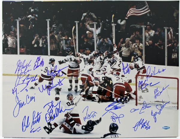 "Miracle on Ice" 1980 US Hockey Team Signed 16" x 20" Color Photo (20 Signatures)(Steiner)