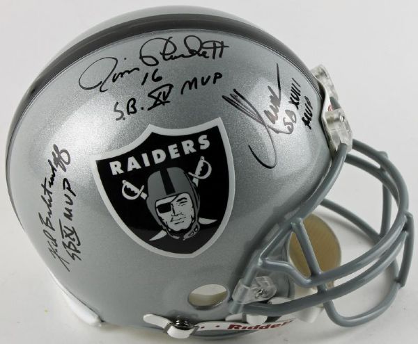 Raiders Super Bowl MVPs Signed Helmet with Plunkett, Biletnikoff & Allen (PSA/DNA)