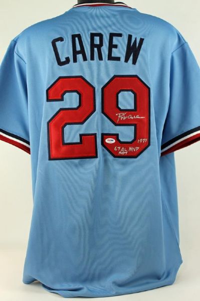 Rod Carew Signed Minnesota Twins Jersey with "67 AL ROY, 77 AL MVP" Inscription (PSA/DNA)