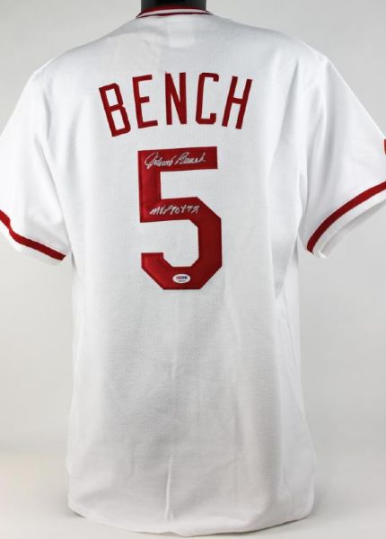 Johnny Bench Signed Cincinnati Reds Jersey with "MVP 70 & 72" Inscription (PSA/DNA)