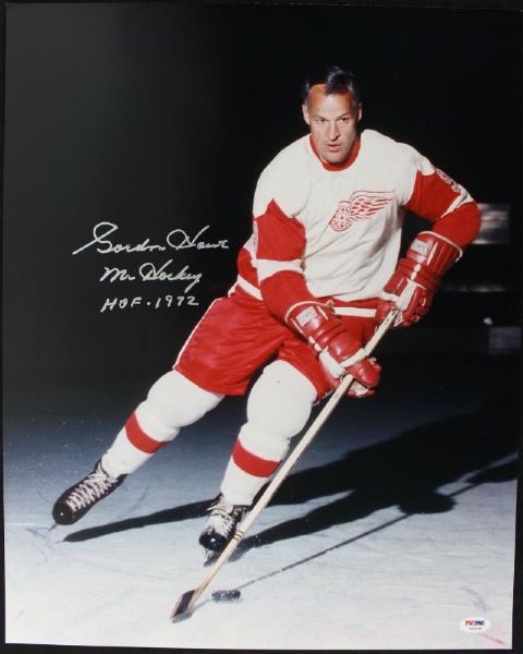 Gordie Howe Signed 16" x 20" Color Photo w/"HOF 1972, Mr. Hockey" Inscription (PSA/DNA)
